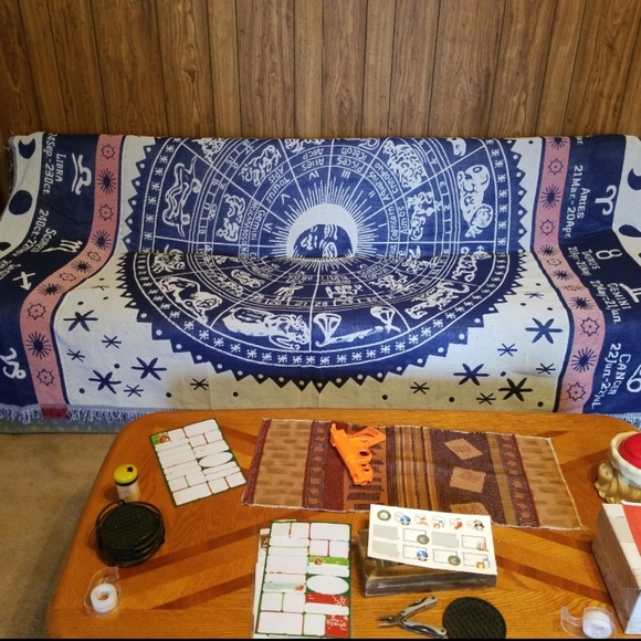 Anthropologie Astrology Blue Boho Woven Throw Double Sided Blanket Tapestry - Picture 3 of 7